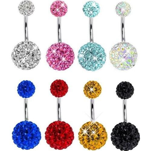 Female Belly Button Piercing Stainless Steel Navel Ring Sexy Piercings Shiny Rhinestones Accessories Women Goth Body Jewelry