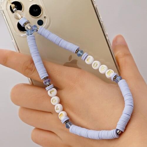 Beaded Mobile Strap For Women Cell Phone Charm Phone Chain White Cord Beads 2021 LOVE Letter Jewelry Anti-Lost Lanyard