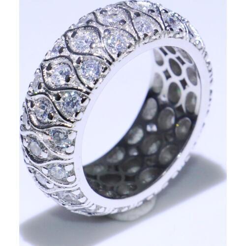 Drop Shipping Vintage Jewelry Fish Eyes 925 Sterling Silver Hot Sale White Clear 5A Cubic Zirconia Wedding Band Ring For Women