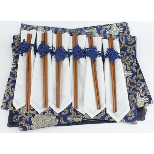 1set/6pcs Chinese Handmade Vintage Silk Placemats Table Napkins & Chopsticks