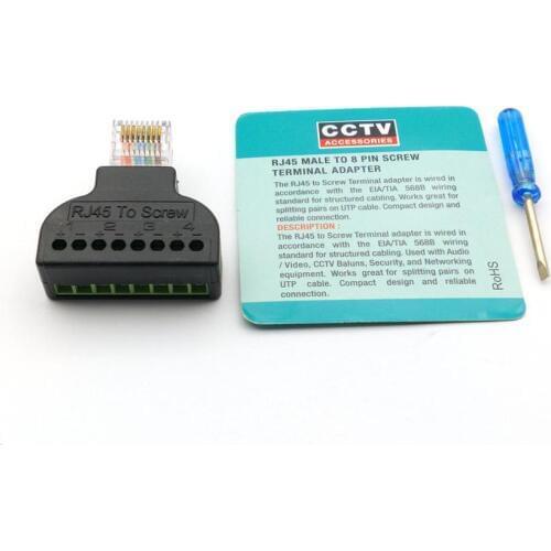 1pcs RJ45 Ethernet Male TO 8 Pin AV Terminal Screw Adapter connector