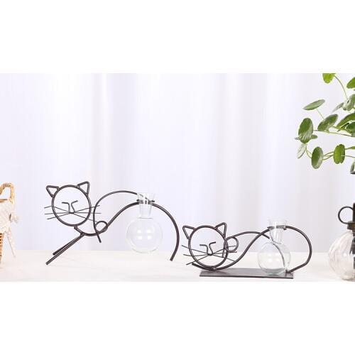 1PC Home Decor Glass Vase Home Decor ZAKAKA Cute Cat Micro-landscape Hydroponic Bottle Office Decor Hydroponic Vase JL 283