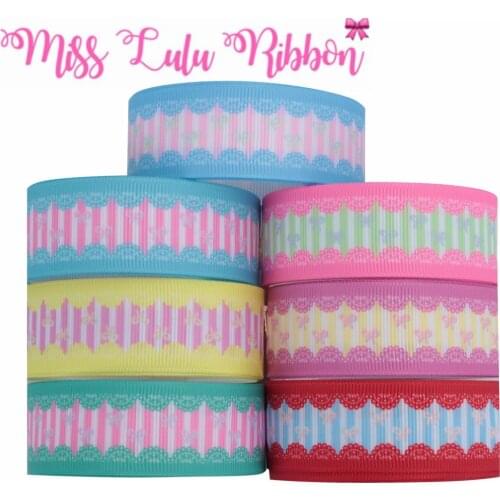 16mm-75mm Colorful Lace Geometric Stripes Bowknots Printed Grosgrain/Elastic Ribbon DIY Hair Bands Party Decor 50yards/roll