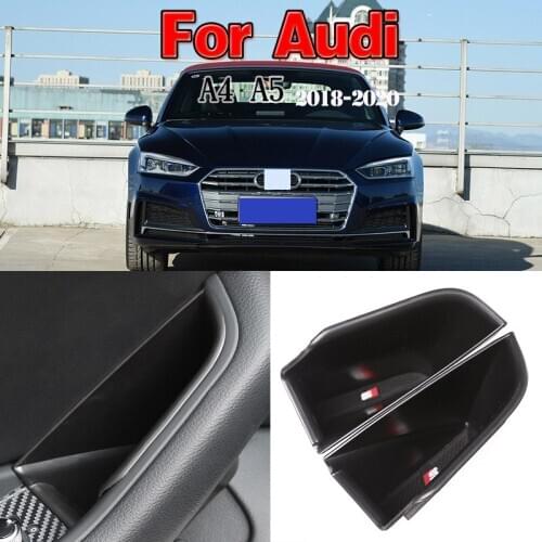 2Pcs Black Front Door handle Storage Bag Automobile Organizer Box Phone Holder Car Accessories For Audi A4 A5 2018-2020