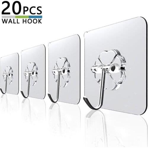 20Pcs 6x6cm Transparent Strong Self Adhesive Door Wall Hangers Hooks Suction Heavy Load Rack Cup Sucker for Kitchen Bathroom