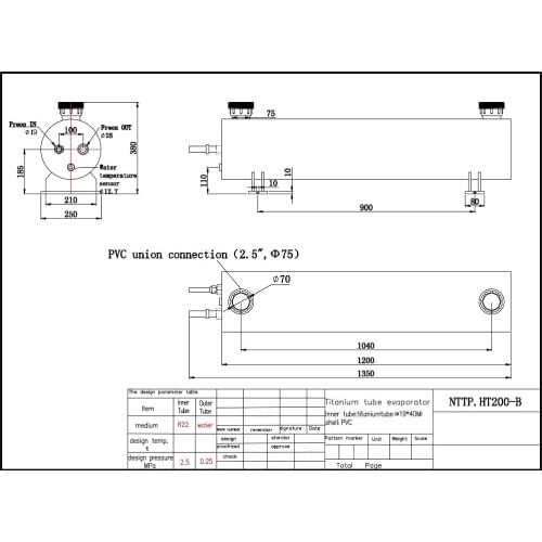 20HP horizontal type aquarium seawater heat exchanger evaporator for shellfish and crab aquarium