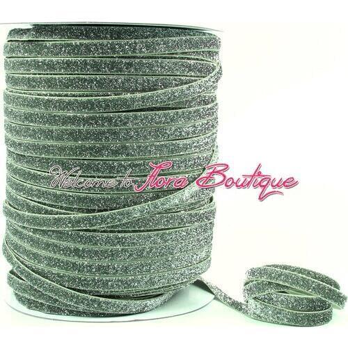 250 yards per lot, metallic glitter elastic ribbons for kids headband and women hair ties in silver color