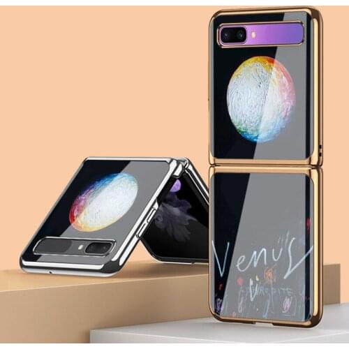 Z Flip Funda Case for Samsung Galaxy Z Flip F7000 Tempered Glass Shell Painted Starry Sky Coque Phone Case Cover Z Flip Capa