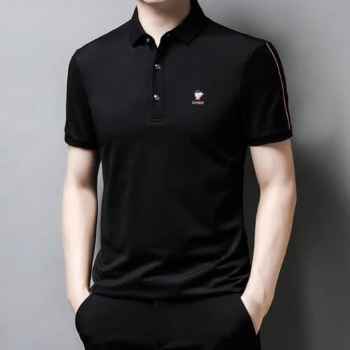 T-Shirts Men Turn-down Collar Design Letter Embroidery Men Stylish Business Style Lapel T-shirt for Travel Mens Clothing 2021