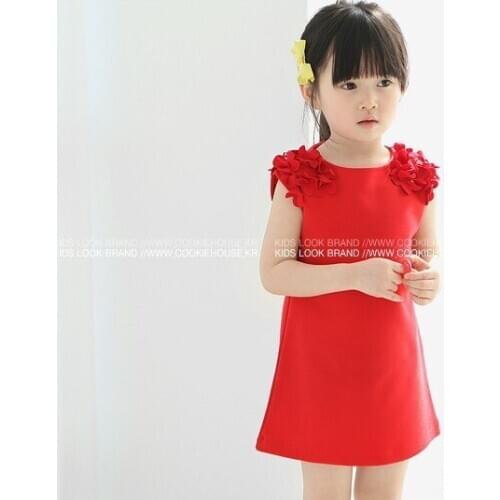 Korean childrens clothing Korean girls summer flower red and pink dress fashion princess dress