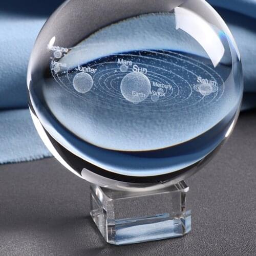 60mm K9 Crystal Solar System Planet Globe 3D Laser Engraved Sun System Ball With Base Astronomy Gift Ornament Planets Glass Ball