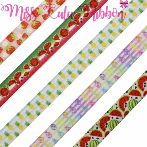 5/8"16mm Fruit Series Watermelon Pineapple Strawberry Printed Elastic/Foe Ribbon DIY Hair Band 50yards/roll Gift Bowknots Making