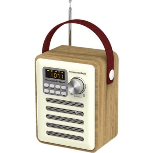 Hot-FM Radio Retro Wooden Box Radio with Handle, with Bluetooth Speaker Function