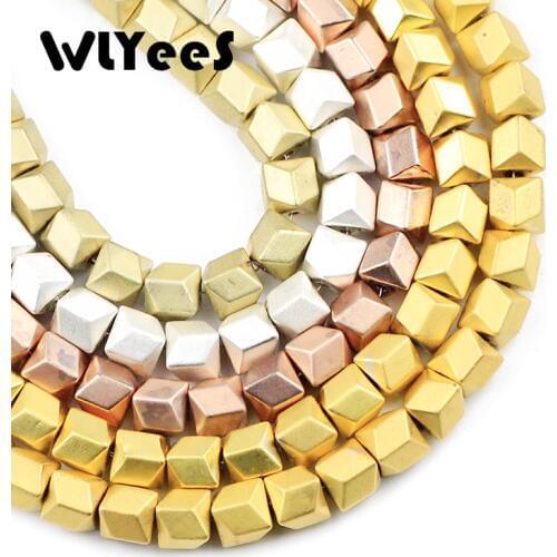 WLYeeS Matte Silvee Rose Golds Plated Hematite Beads Natural Stone Beads Geometric Loose bead For Jewelry Making Diy Accessories