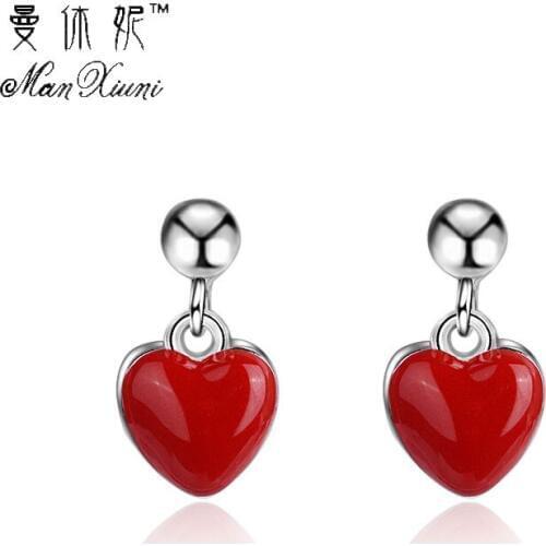 Manxiuni 2018 Korean Sweety Lovely Style Stud Earrings Red Heart pendientes mujer moda boucles d'oreilles pour les femmes