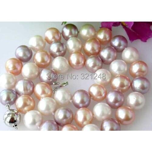 Fashion beautiful free shipping Genuine 8-9mm Natural Multi-Color Akoya cultured pearl necklace 18 "BV43