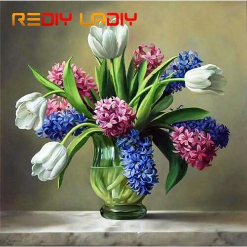 DIY Beaded Embroidery Kits Tulips with Lilacs Needlework High Quality Beads Partial Crystal Beaded Cross Stitch Hobby & Crafts