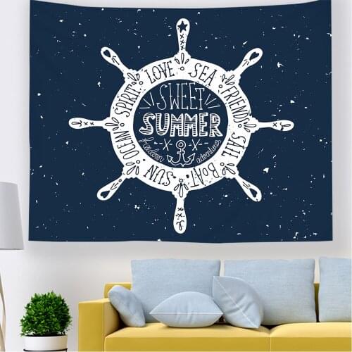 2021Nautical Ship Steering Wheel And Anchor Tapestry Boat rudder Wall Tapestry Hanging Beach For Livingroom Bedroom Office Decor
