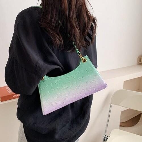 New 2021 Women Alligator Pattern Shoulder Bag Fashion Gradient Color Pearl Zipper Underarm Bag Ladies Retro PU Leather Handbag