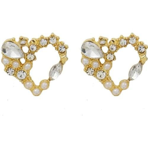 New Earrings Fashion Jewelry Heart Shape Simulation Pearl Earrings Inlaid With Crystal Simple Statement Earrings Female