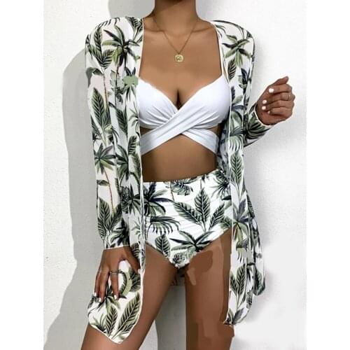 The New 2021 Swimsuit Cross-border White Gauze For Fission Europe And The United States In a Three-piece Bikini Swimsuit Woman