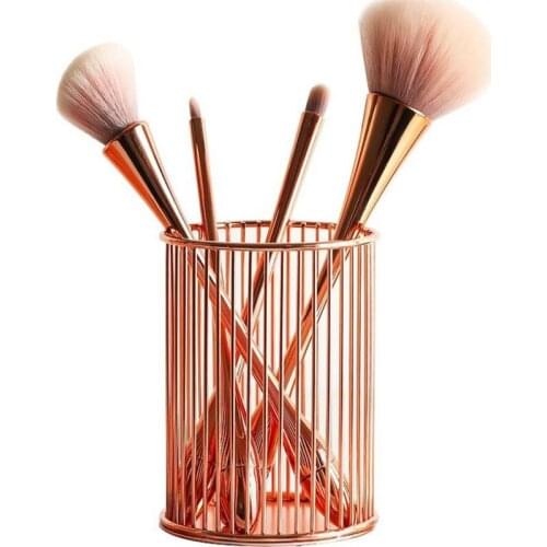 1PCS Rose Gold Gold Wire Net Pencil Holder Round Iron Mesh Pen Cup Stationery Makeup Brush Organizer Desk Sorter