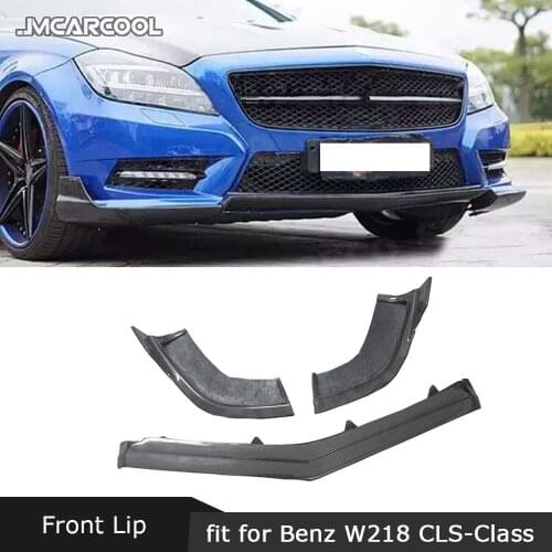 3PCS Carbon Fiber Front Lip Spoiler Splitters Aprons for Benz CLS Class W218 CLS350 320 CLS63 2012-2014 Bumper Guard Car Styling