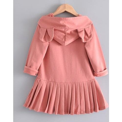 Girls Dress New Brand Baby Girls Blouse Rabbit Ears Hooded Ruched Long Sleeve Children Clothing Dress Girls Clothes