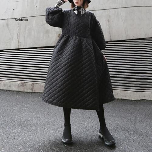 Bandage Warm Irregular Cotton-Padded Coat Long Sleeve Loose Fit Women Parkas Fashion Tide New Autumn Winter 2021