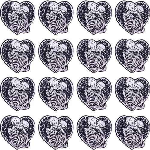 Prajna 10PCS Punk Skull Embroidered Patches For Clothing DIY Iron On Patches For Clothes Skeleton Heart Patches T-shirt Applique