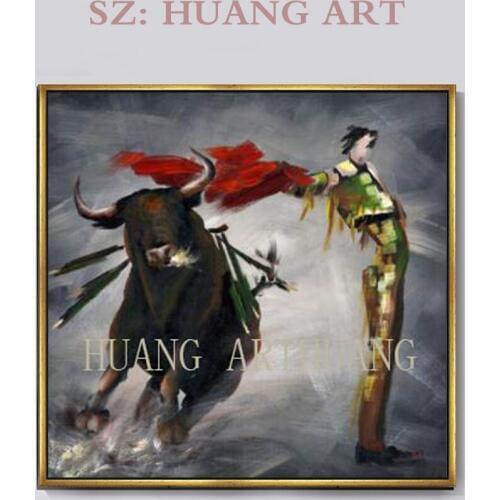 Professional Artist Hand-painted High Quality Abstract Bullfight Oil Painting on Canvas Modern Spain Bullfight Oil Painting