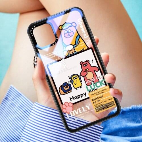 ASINA Transparent Tempered Glass Case for iPhone 11 12 Pro Max 12 Mini XS XR X Fashion Cartoon Cover For iPhone 7 8 Plus SE 2020