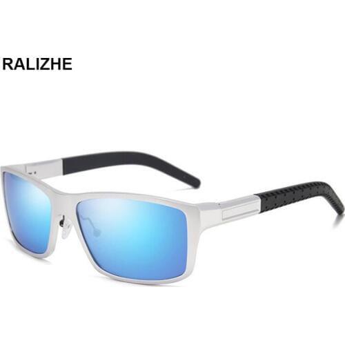 RALIZHE Mens Polarized Sunglasses Brand Designer Rectangle Vintage Sun Glasses Cool Driving Flash Light Blue Mirror UV400 Lenses