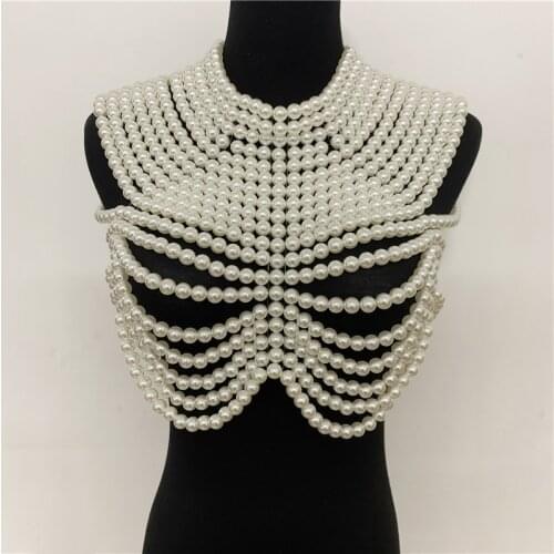 Bridal Luxury Pearls Wedding Cape Lady Retro Shawl Female Elegant Noble Bolero Party Beaded Ivory Shrug Club Body Top Chain