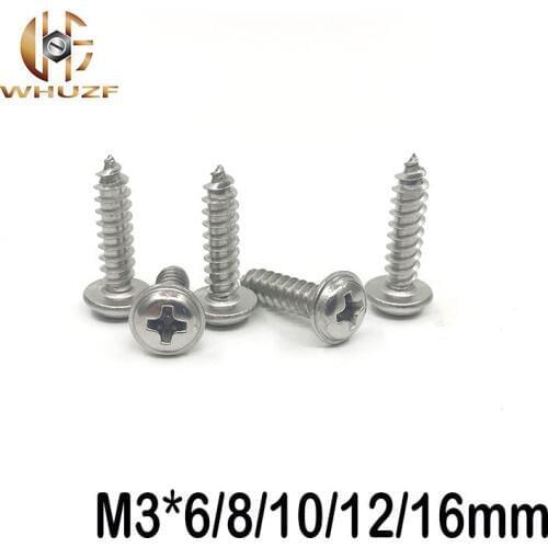 M3 *6/8/10/12/16mm 304 stainless steel Cross Round Head Self Tapping Screw With Pad Pan Head Tapping Screws