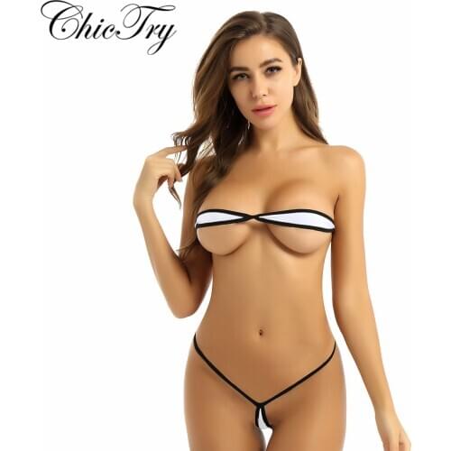 ChicTry Sexy Femme Micro Mini Brazilian Bikini Hot Erotic Lingerie Women Swimwear Bathing Suit Tube Bra Top G-string Underwear