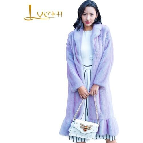 LVCHI Winter 2019 Real Mink Fur Coats Womens Full Sleeve Coat Draped Full Pelt Causal Mermaid Fishtail Style X-Long Mink Coats