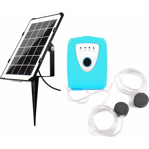 Solar Air Pump Fish Tank Oxygenator with Dual Aquarium Pipe Air Bubble Stone Pond Oxygen Pump Aerator for Garden Landscape
