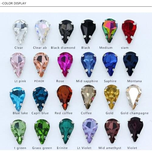 All Colors teardrop glass fancy stones sewing Gem Sew On Crystal rhinestones jewel dance wear wedding dress garment accessories