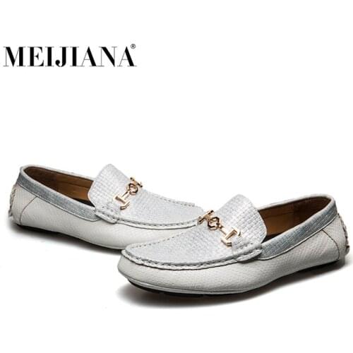 MEIJIANA Men Casual Luxury Genuine Leather Boat Shoes Loafers Men Hollowed-out Beanie Shoes Stylish Lazy Shoes Casual Men Loafer
