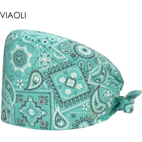 Unisex 100% cotton Multicolor Tieback clinical doctor lab cap medical Surgical hat nurse Dentist Beautician Pet clinic scrub hat