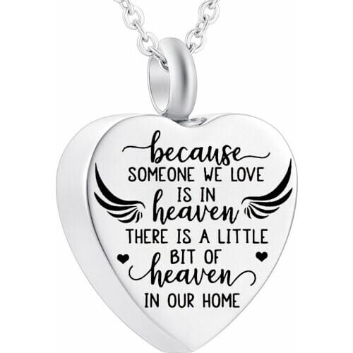 Custom Little Heaven In Our Home Heart Shaped Cremation Urn Necklace Engraving Ash Jewelry Memorial Keepsake Pendant