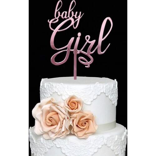 Mirror Gold Rose Gold Baby Girl / Its a Girl Cake Topper Acrylic Script Pink Mirror Baby Shower