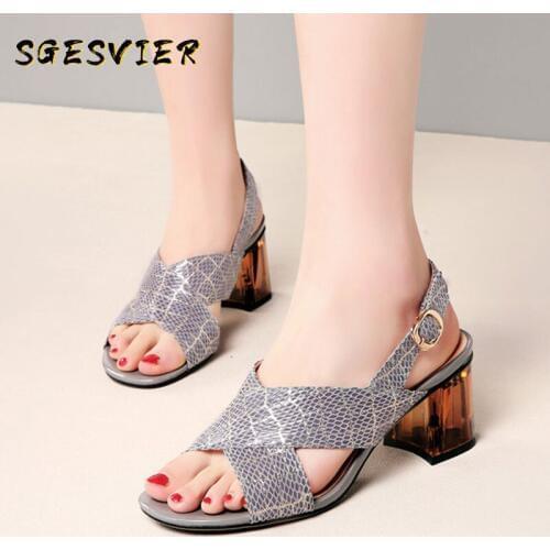 SGESVIER Summer Sexy Sandals Women New Sqaure High Heels Striped Lattice Concise Pumps Prom Dress Shoes Woman Rome Style Sandals