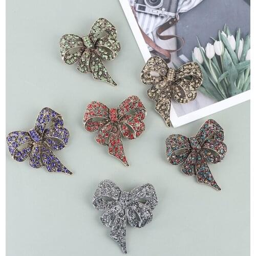 1PC New Rhinestone Bowknot Brooches For Women Vitage Metal Flower Weddings Party Office Brooch Pins Gifts Jewelry Accessories