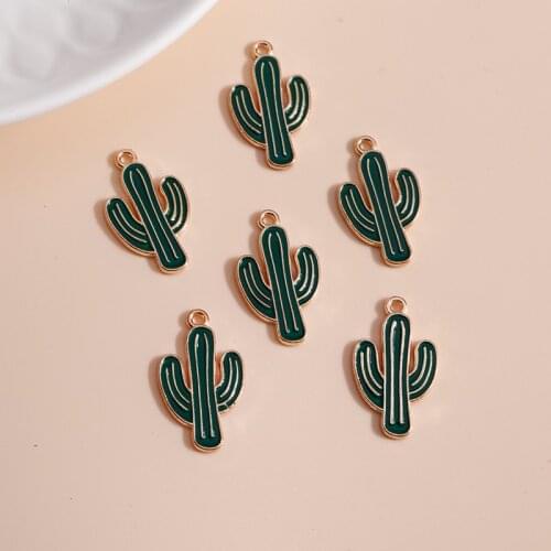 10pcs 14*24mm Enamel Cactus Charms for Jewelry Making DIY Cute Desert Plants Charms Necklaces Pendants Earrings Accessories