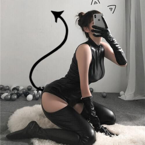 2020 Sexy Passion Suit Nightclub Queen Wild Stand-Up Collar Zipper PU Leather Socks One-Piece Gloves Pants Dead Reservoir Water
