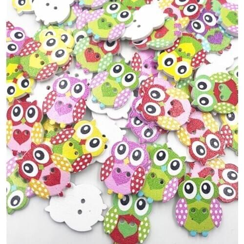 50pc Painting Owl Wooden Buttons For Children Clothes Sewing Wooden Decoration For Needlework Accessories WB752
