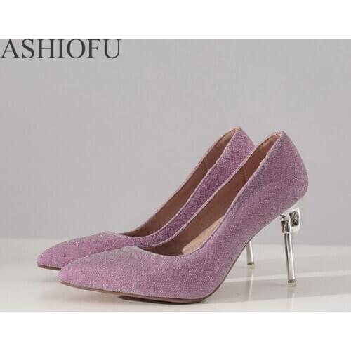 ASHIOFU Ladies Stiletto Dress Shoes Slip-on Pointed Toe Wedding Party High Heel Pumps Large Size Fashion Evening Court Shoes