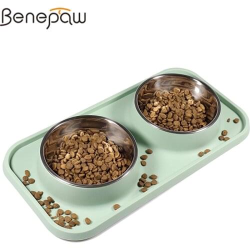 Benepaw Elegant Design Double Cat Bowl Durable Non-Spill Anti-slip Pet Dog Feeder Removable Stainless Steel Bowl Easy To Clean